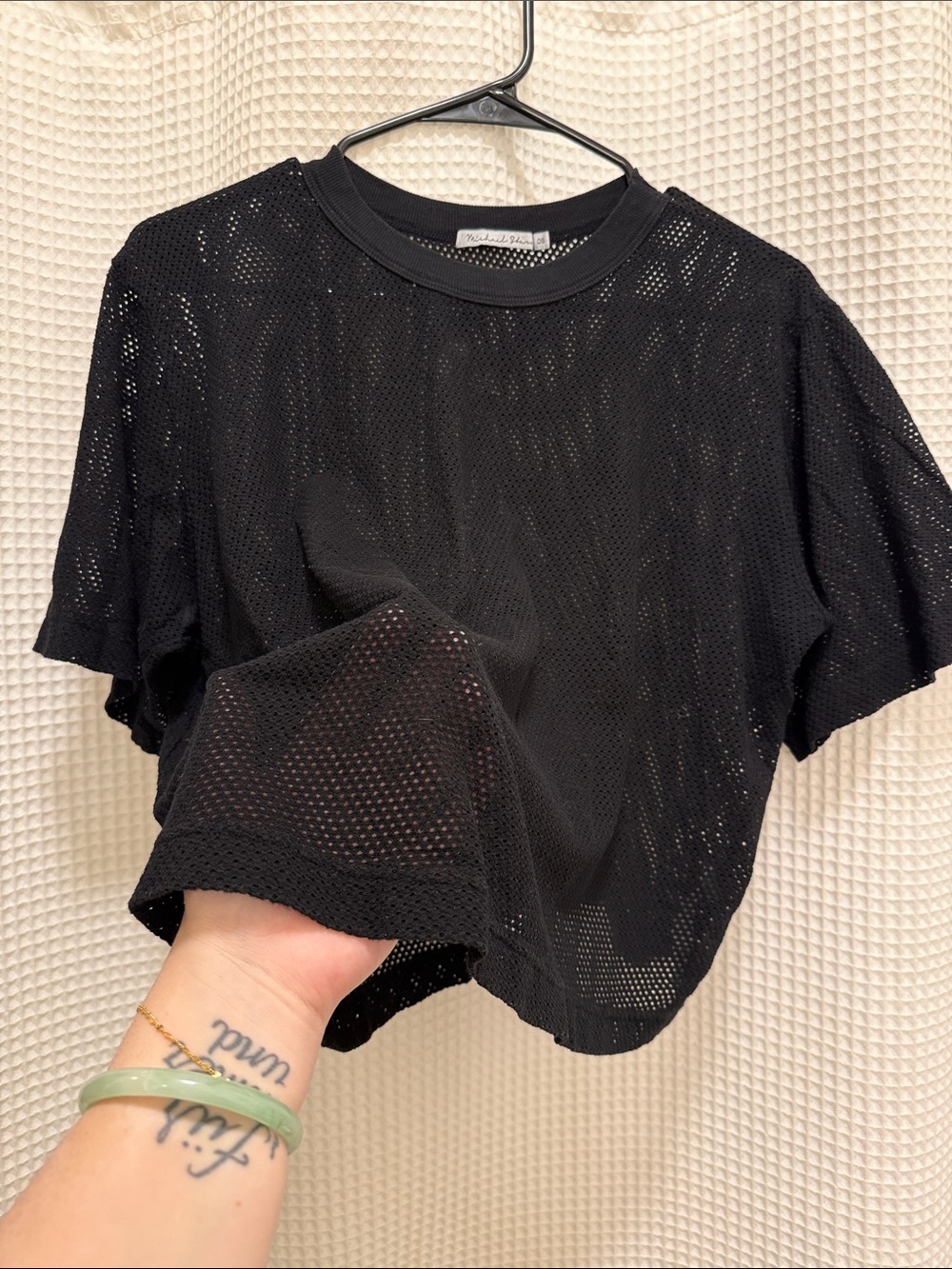 Michael Stars - Black Mesh Short-Sleeve Crop Top - One Size - Picture 4 of 7